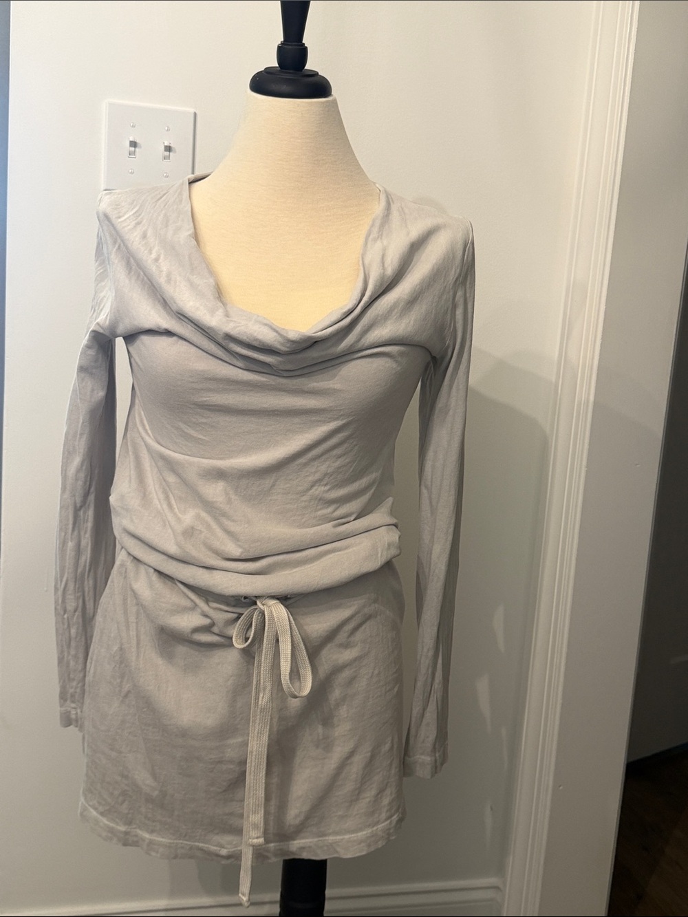 James Perse Light Gray Cowl Neck Tunic Sweater with Waist Tie size 2